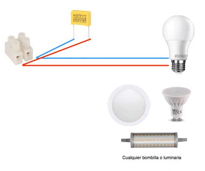 Diagrama de instalación de un condensador LED